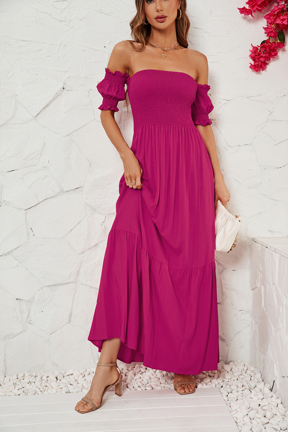 Women's Off Shoulder Short Sleeve Off Back Dress CD588