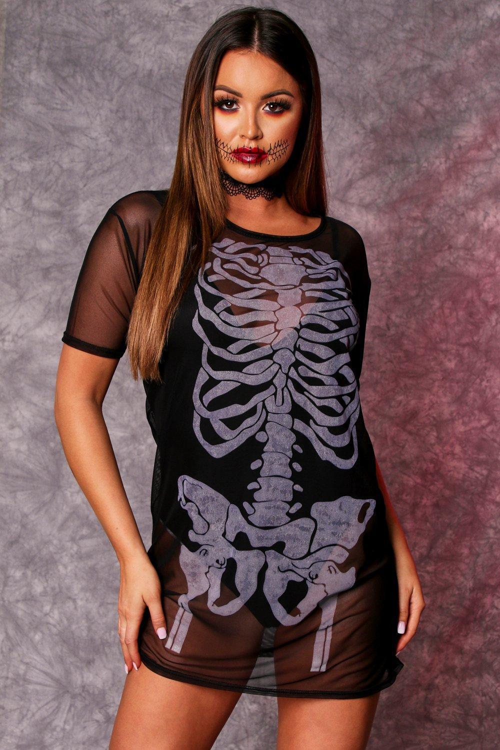 Round Neck Mesh Skull Print Sexy Dress CD387