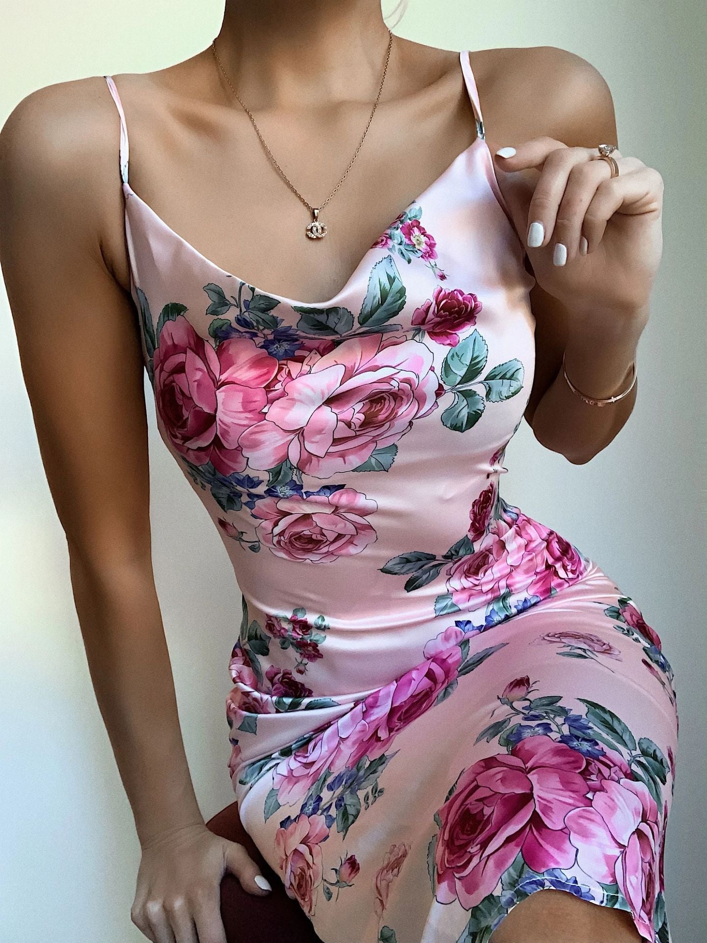Strap Printed V-neck Sleeveless Sexy Dress CD386