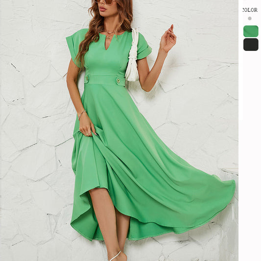 Women's Small V-neck Short-sleeved Waist Dress CD548