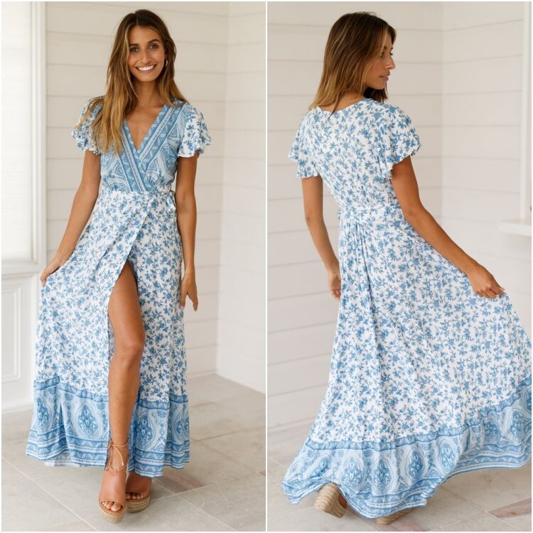 Summer Beach V-neck High-rise Chiffon Dress CD381