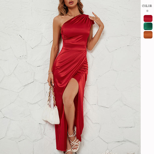 Women's Diagonal Neck Sexy Split Dress CD567