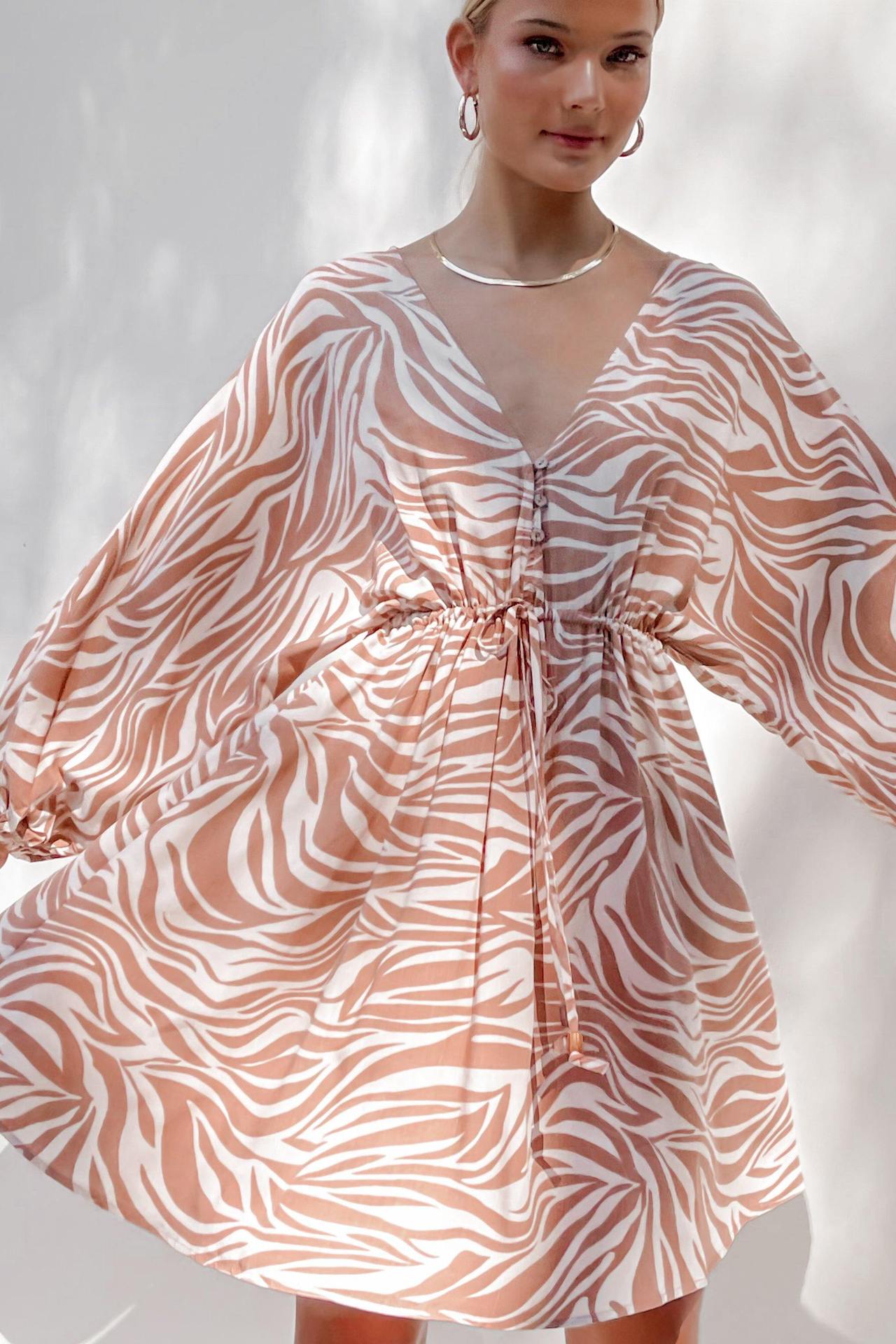 Long Sleeve Zebra Print V-neck Dress CD335