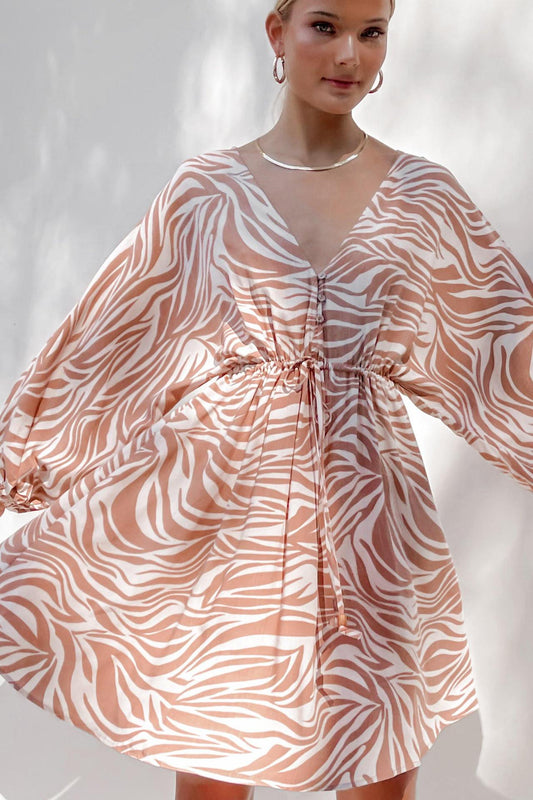 Long Sleeve Zebra Print V-neck Dress CD335