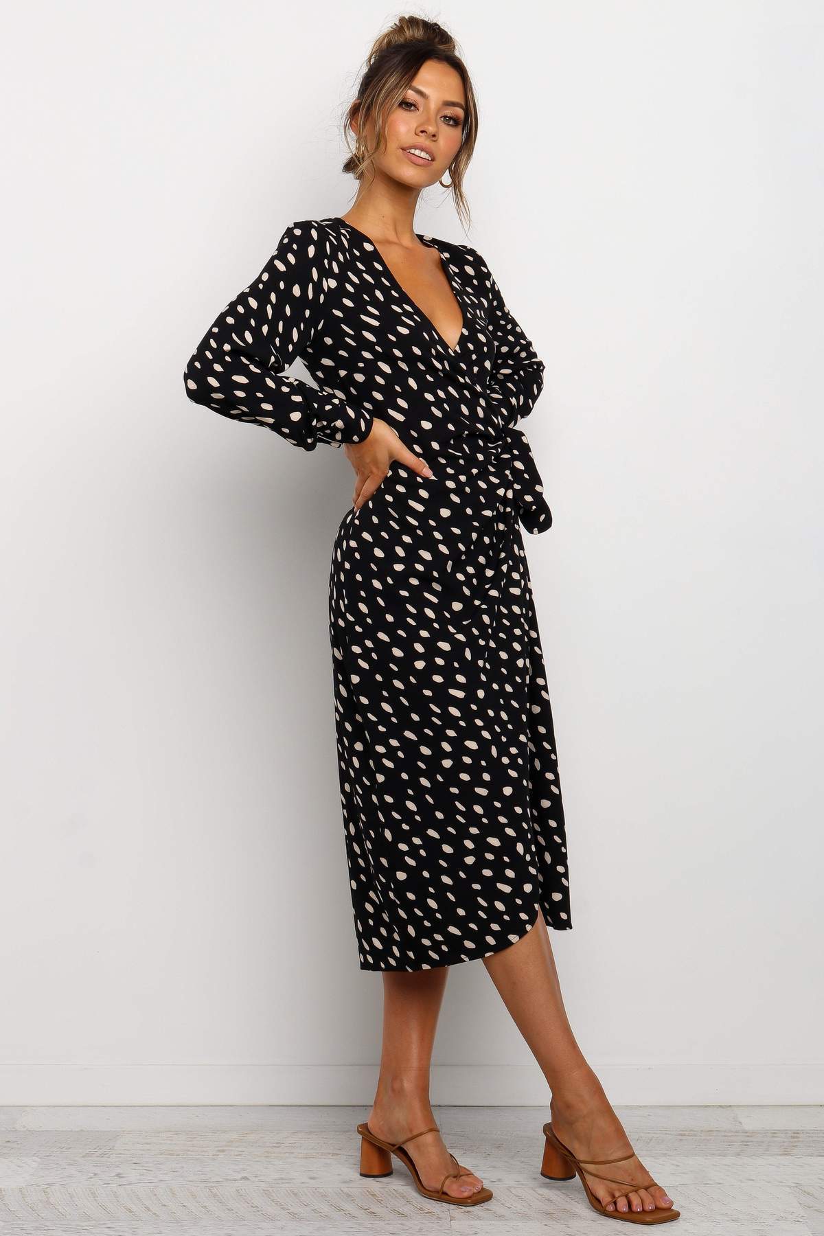 V-neck Leopard Print Long-sleeved Irregular Dress CD338