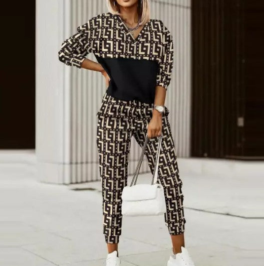 Women's Vintage Printed Hoodie & Pant Sets Black