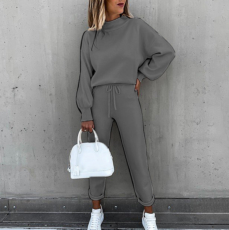 Solid Color High-necked Long-sleeved Leisure Suit CD615