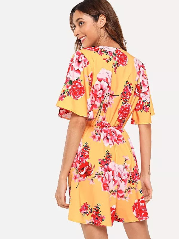 Lace V-neck Short-sleeved Print One-piece Shorts CD351