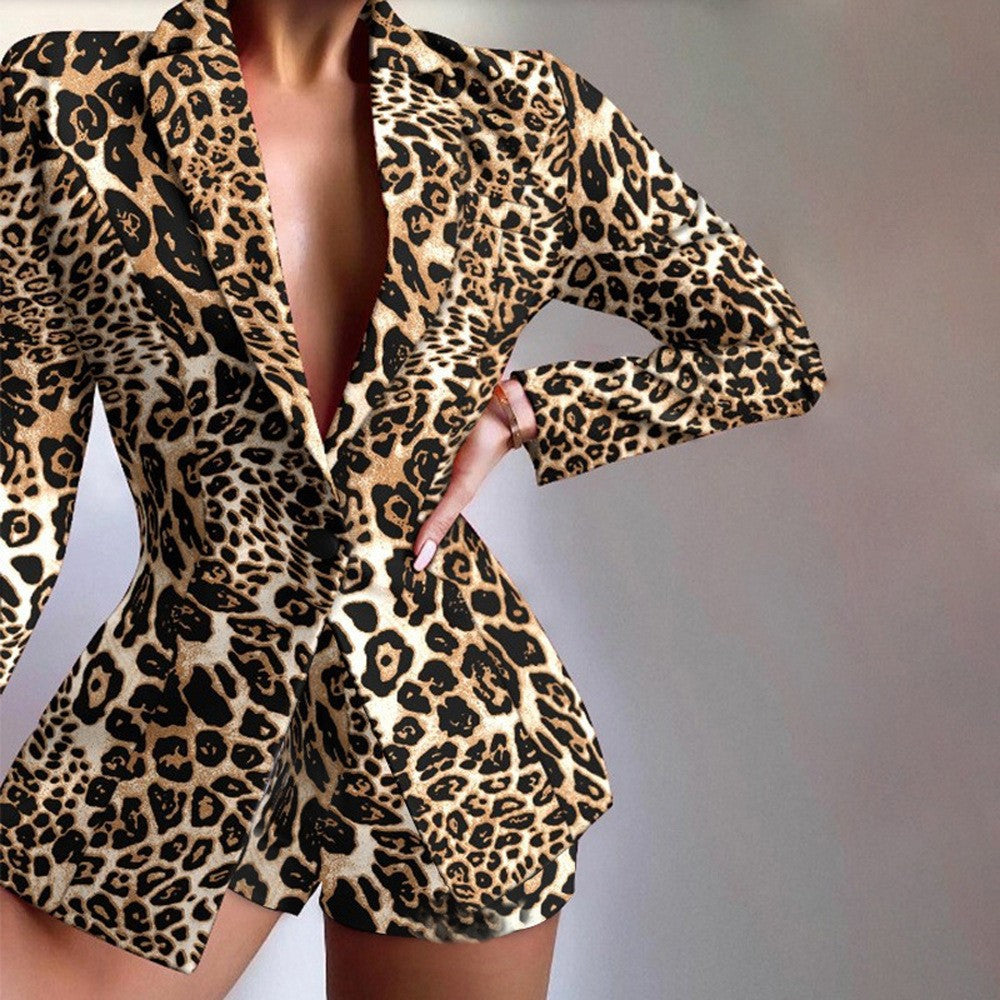Women's V-Neck Patterned Suit Jacket & Pant Sets