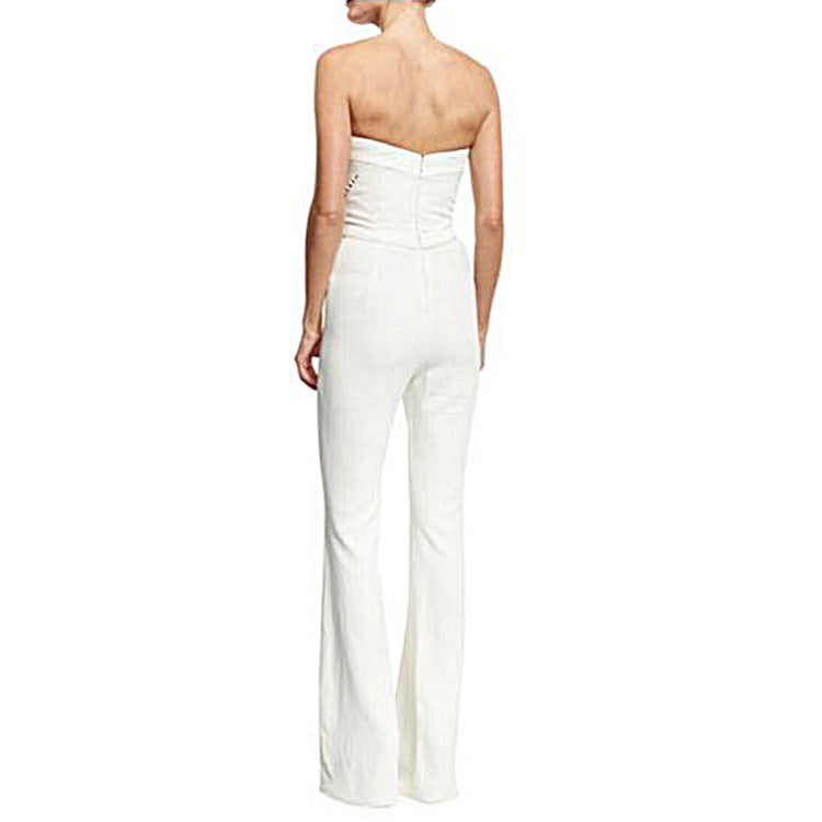 Sexy Strapless Sleeveless Jumpsuit Solid Color Pants CD658