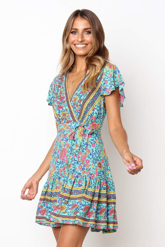 V-neck Printed Floral Sexy Dress Summer CD391