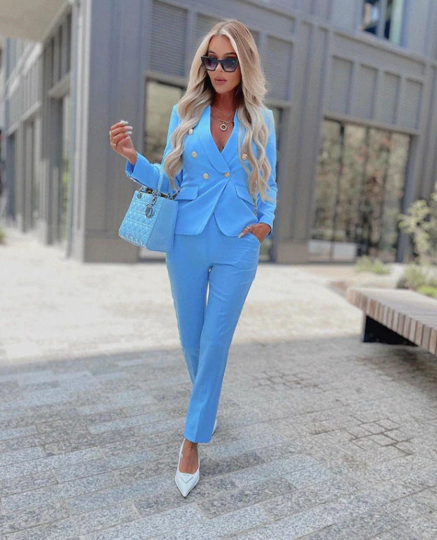 Professional Deep V-Neck Suit Jacket & Pant Sets