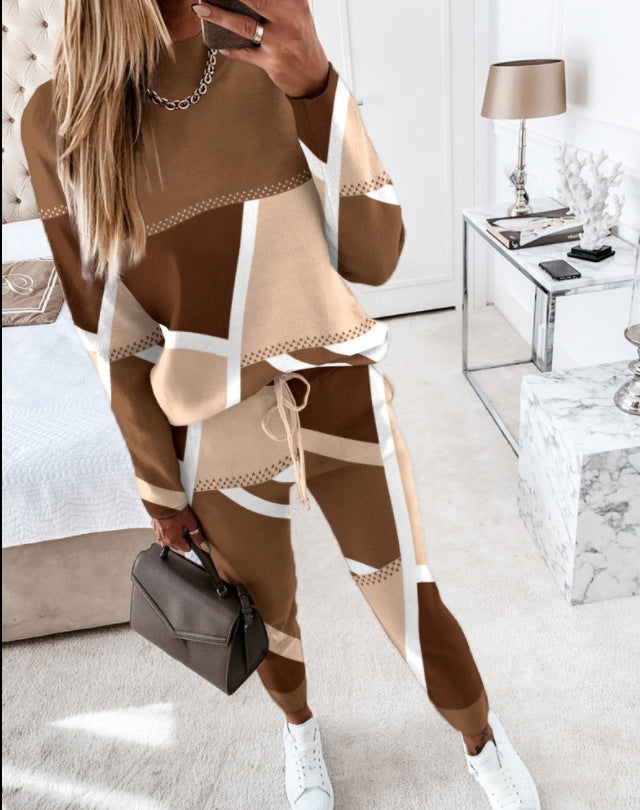 Women's Casual Striated Coat & Pant Sets