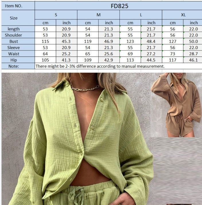 Women's Long-Sleeved Top & Drawstring Shorts Sets