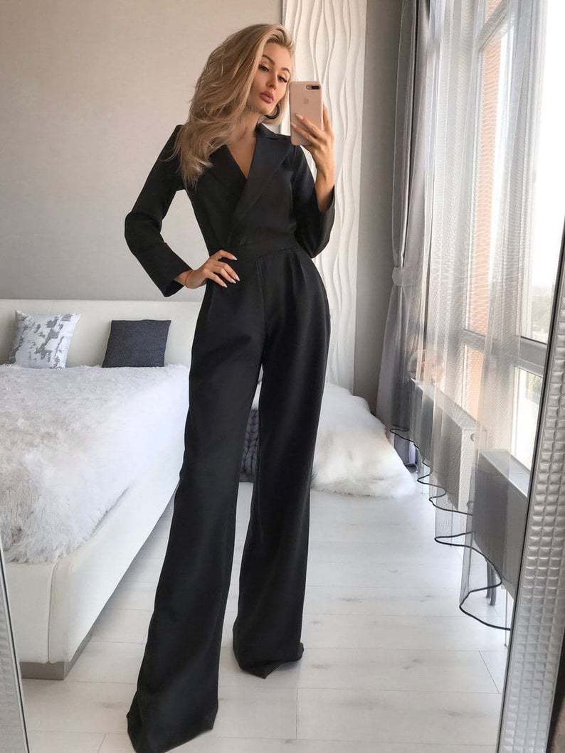 Long-sleeved Slim-fit One-piece Solid Color Trousers CD631