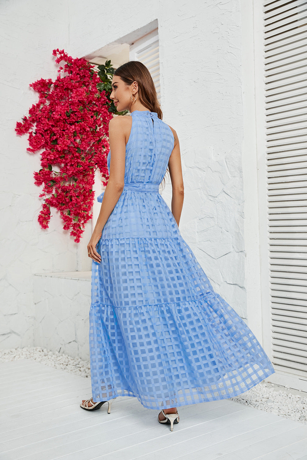 Women's Round Neck Ruffled Lace-up Dress CD554