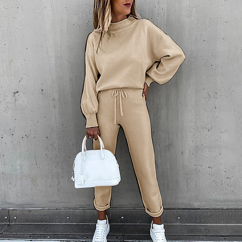 Solid Color High-necked Long-sleeved Leisure Suit CD615
