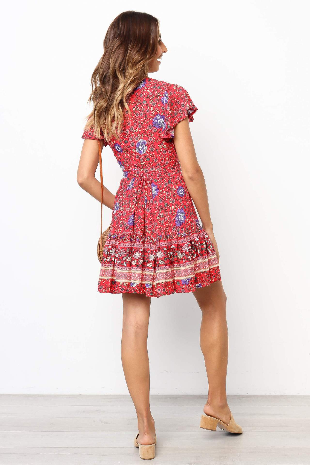 V-neck Short-sleeved Floral Sexy Dress CD388
