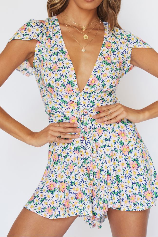 Floral Mid-rise V-neck Ruffled Short Sleeved Dress CD322