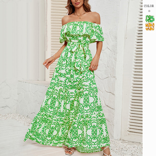Women's Printed One-neck Ruffled Dress CD557
