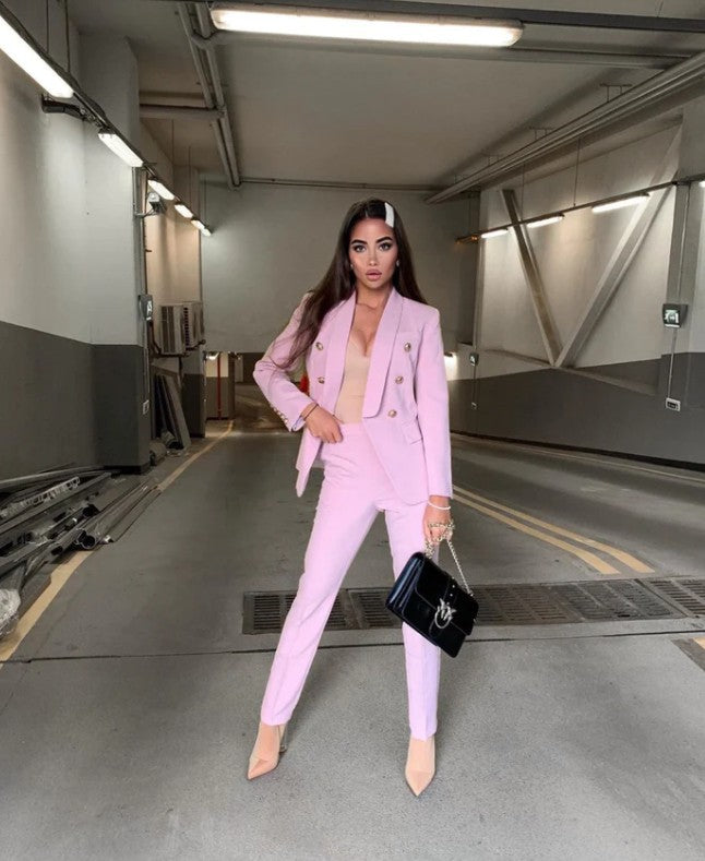 Professional Deep V-Neck Suit Jacket & Pant Sets