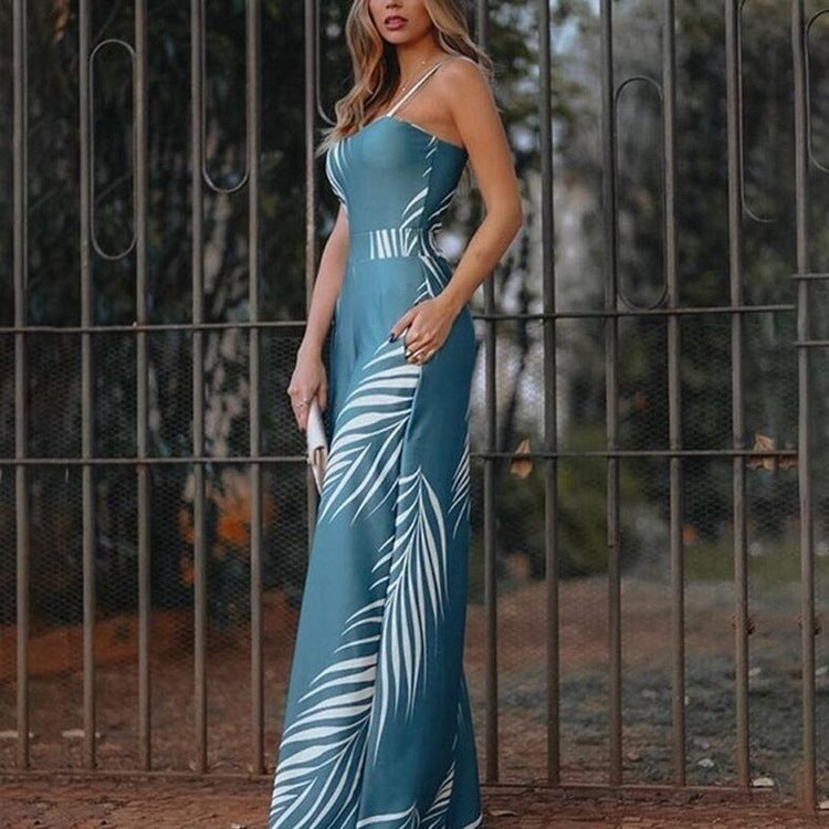 Dress Print Strap V-neck High Waisted Jumpsuit CD407