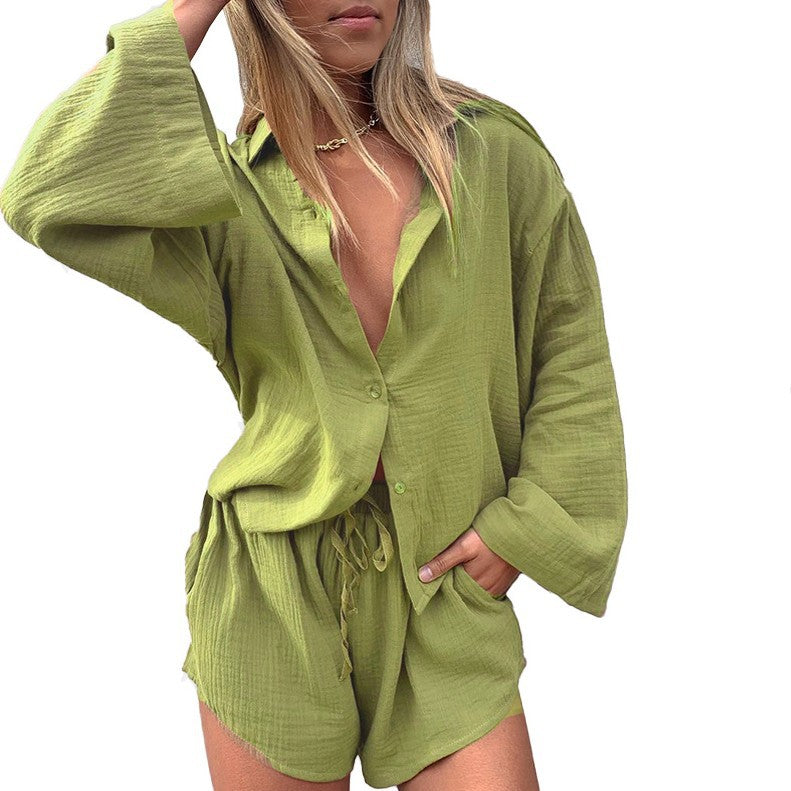 Women's Long-Sleeved Top & Drawstring Shorts Sets