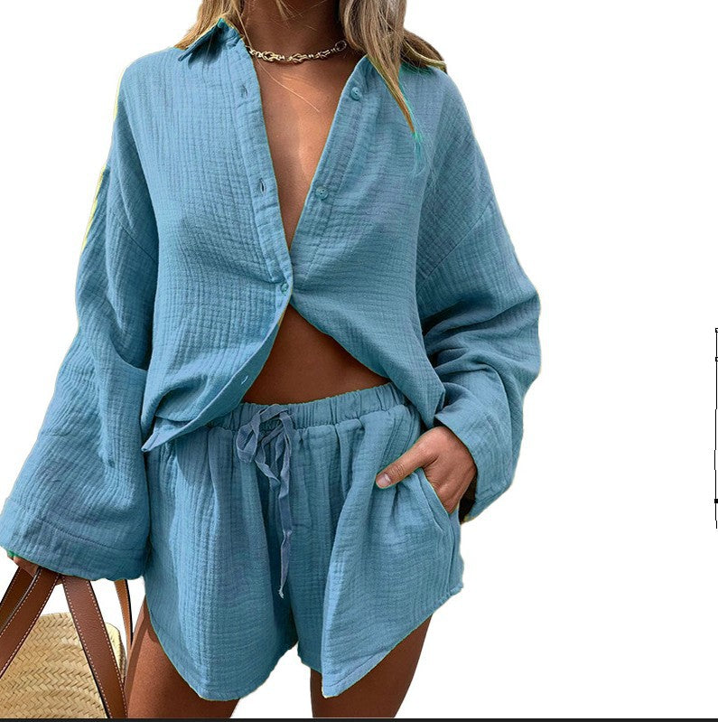 Women's Long-Sleeved Top & Drawstring Shorts Sets