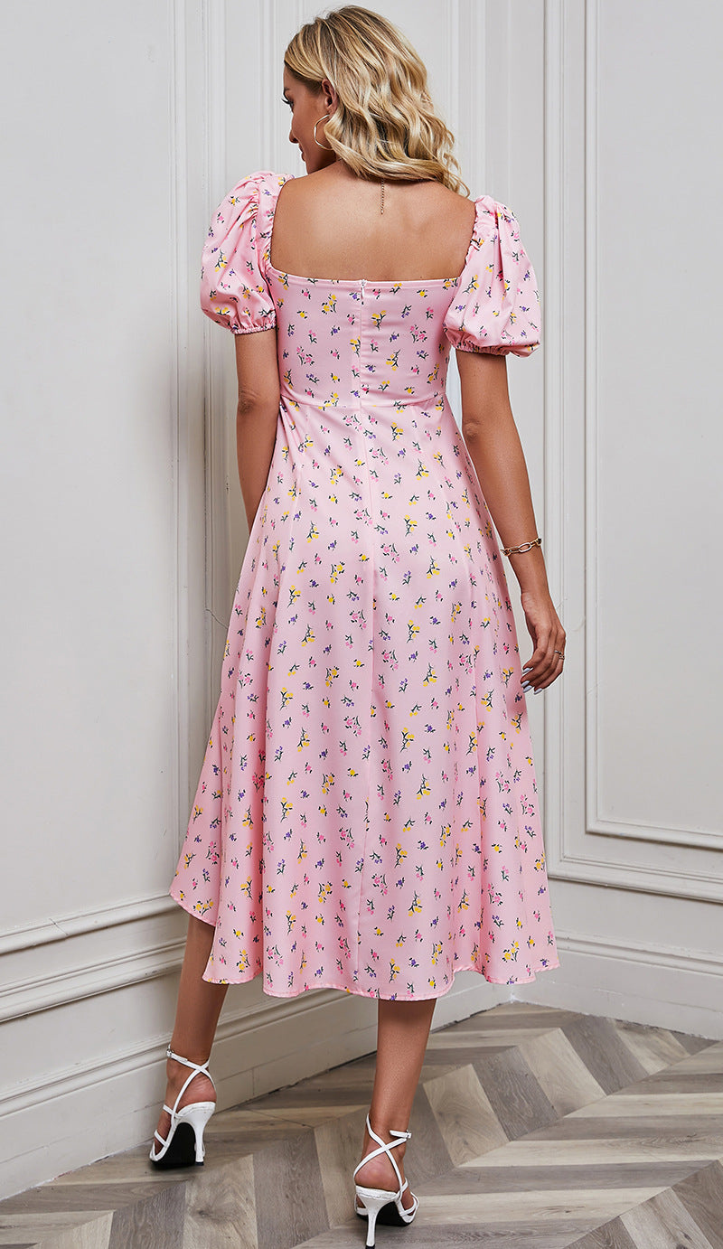 Women's Bubble Sleeve Bra Split Floral Dress CD512