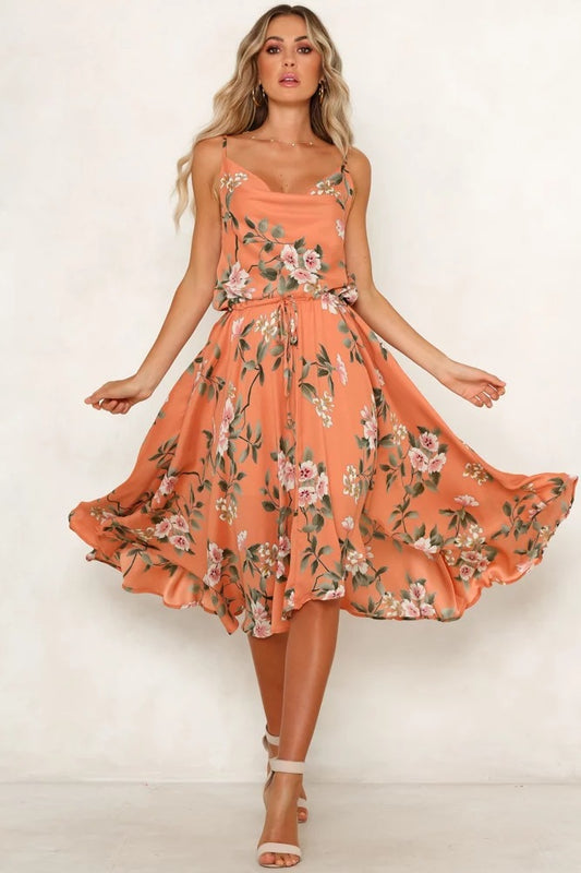 Sleeveless Suspender Printed V-neck Dress CD323