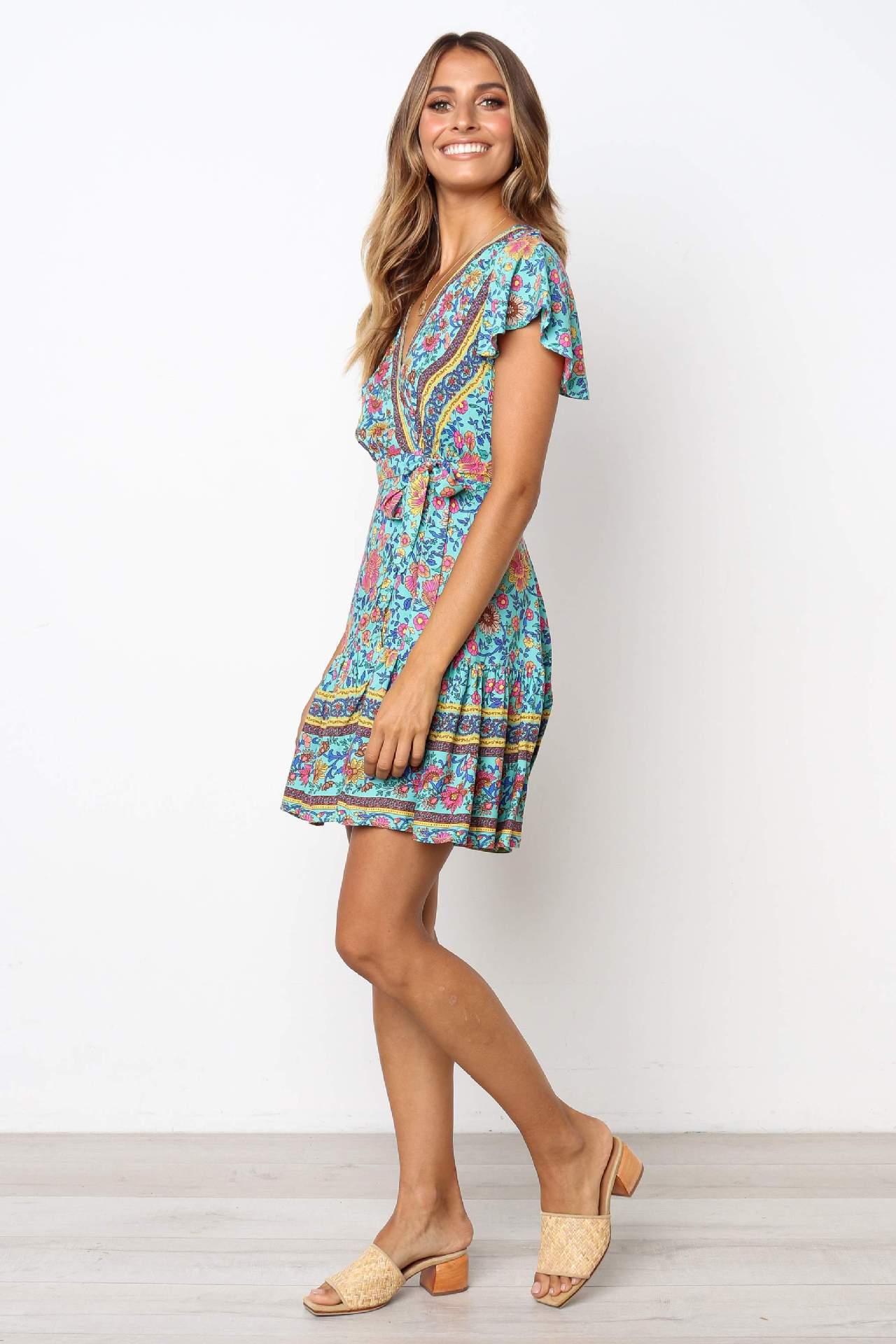 V-neck Printed Floral Sexy Dress Summer CD391