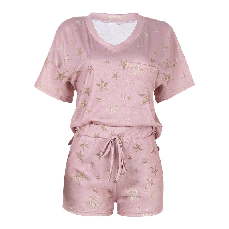 Five Pointed Star Printed Short Sleeved Home Suit for Women CD622