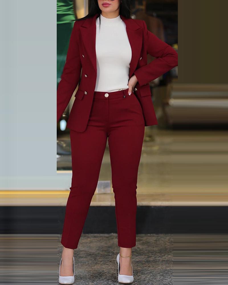 Professional Lapel Neck Suit Jacket & Buckled Pant Sets