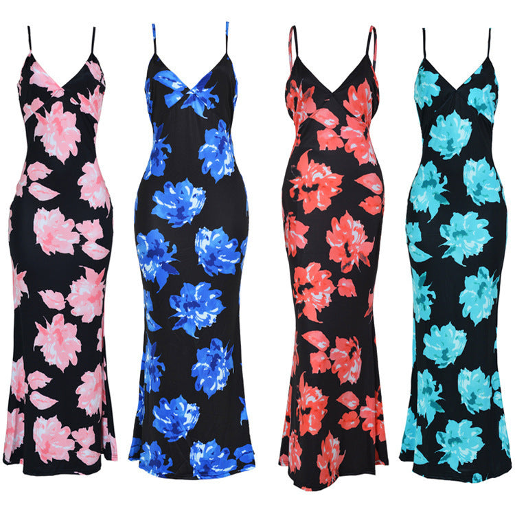 Printed Halter V-neck Backless Dress CD368