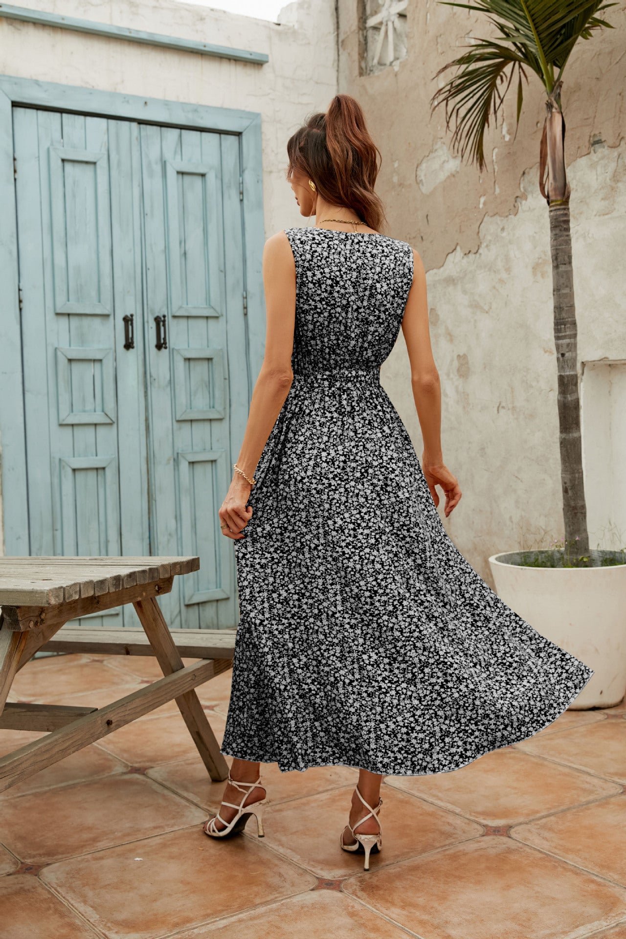 Women's V-neck Floral Print Dress CD513