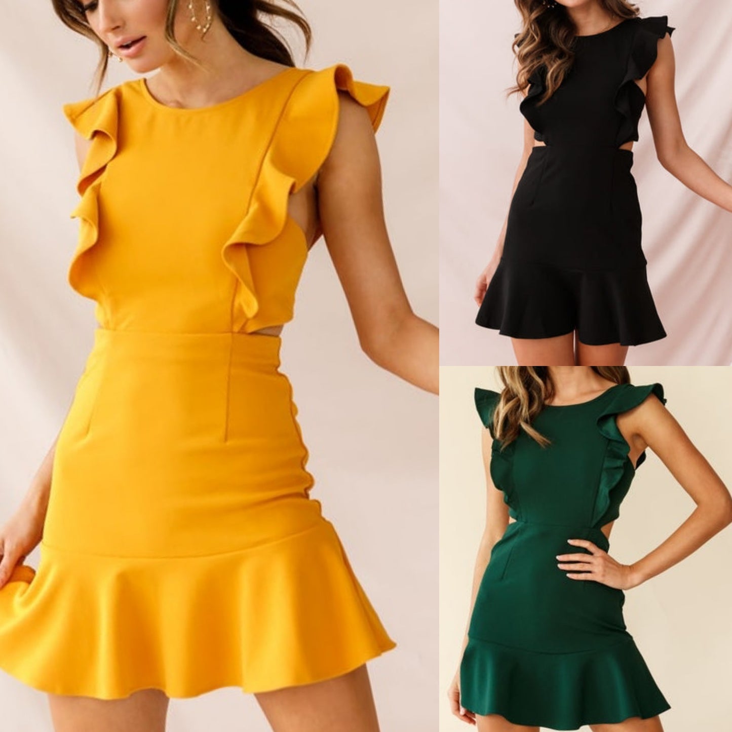 Sleeveless Ruffles Irregular Knitted Short Skirt Dress CD211
