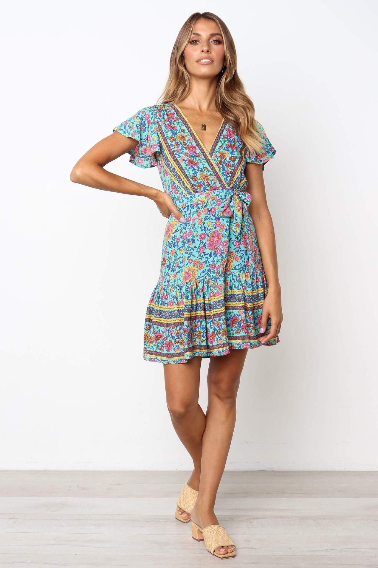 V-neck Printed Floral Sexy Dress Summer CD391