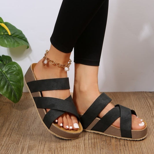 Women's Flat Bottom Thick Sole Cross Over Sandals CD503