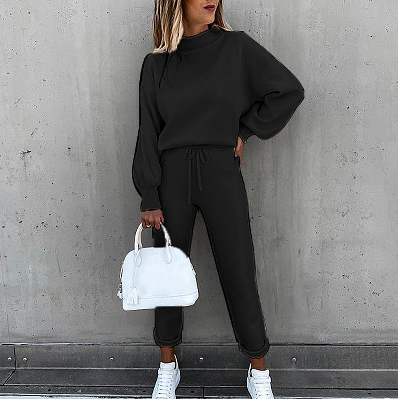Solid Color High-necked Long-sleeved Leisure Suit CD615