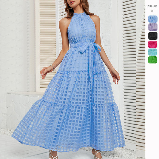 Women's Round Neck Ruffled Lace-up Dress CD554