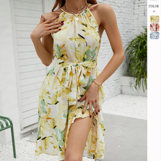 Women's Sexy Round Neck Printed Cross Dress CD517