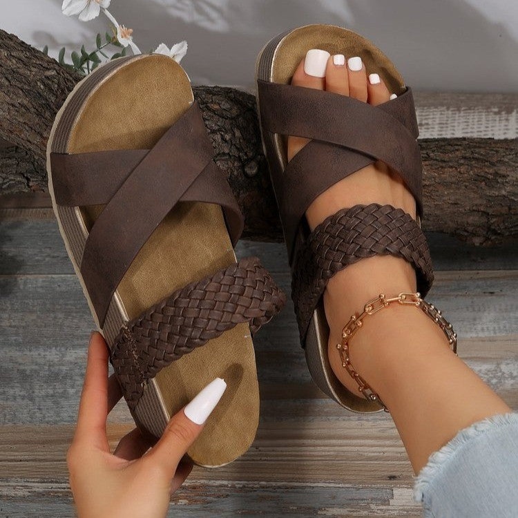 Women's Flat Bottom Thick Sole Cross Over Sandals CD503