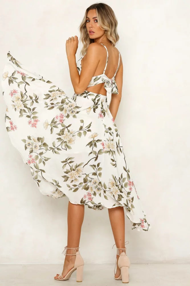 Strap Sleeveless V-neck Printed Irregular Dress CD357