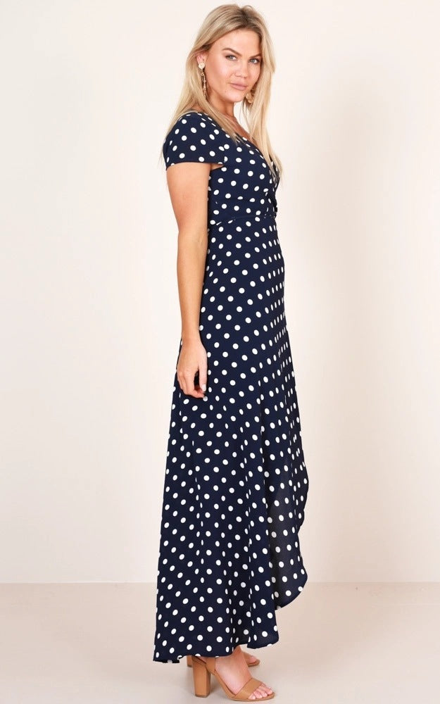 V-neck Polka Dot Short Sleeve Large Dress Long Dress CD300