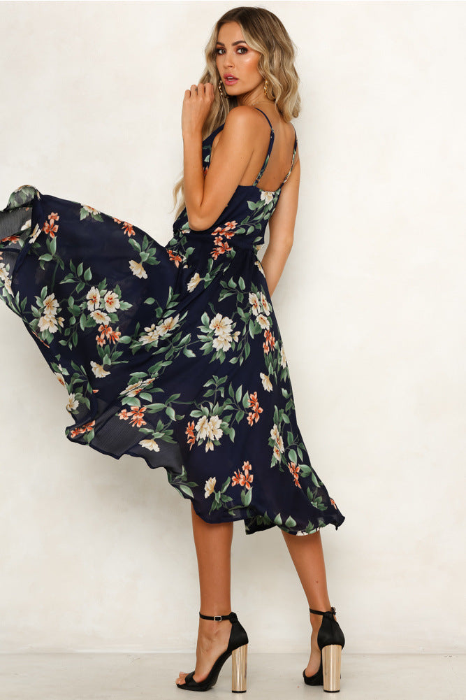 Floral Strap Printed Irregular Vacation Dress CD405