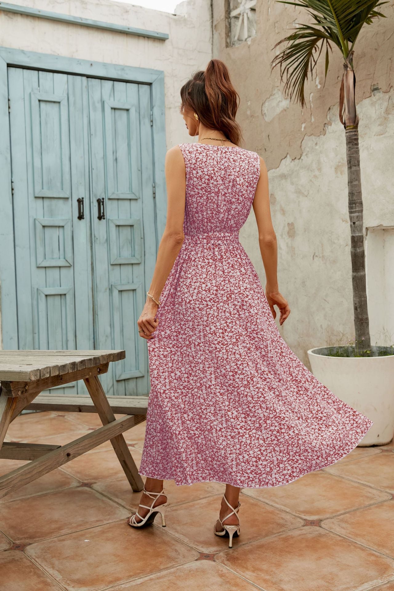 Women's V-neck Floral Print Dress CD513
