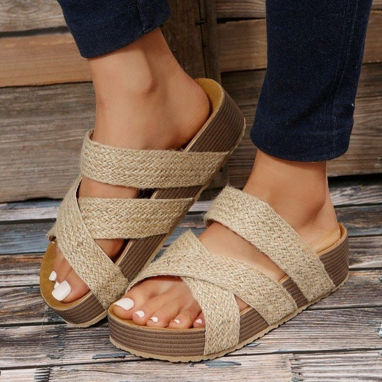 Women's Flat Bottom Thick Sole Cross Over Sandals CD503