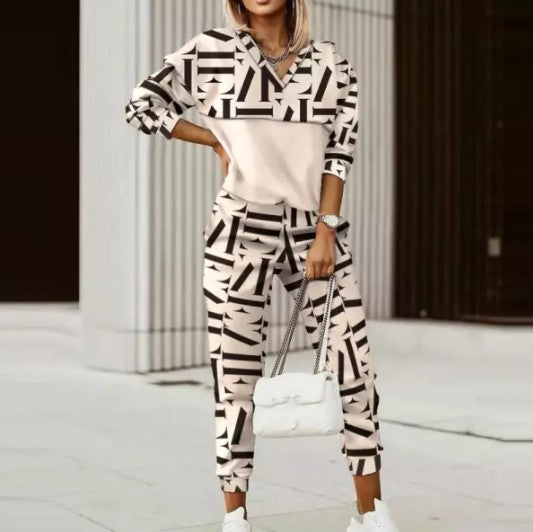 Women's Vintage Printed Hoodie & Pant Sets Black