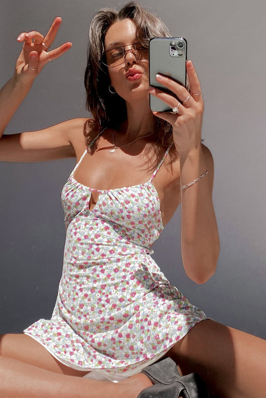 Sexy Floral Floral Print Strap V-neck Dress CD214