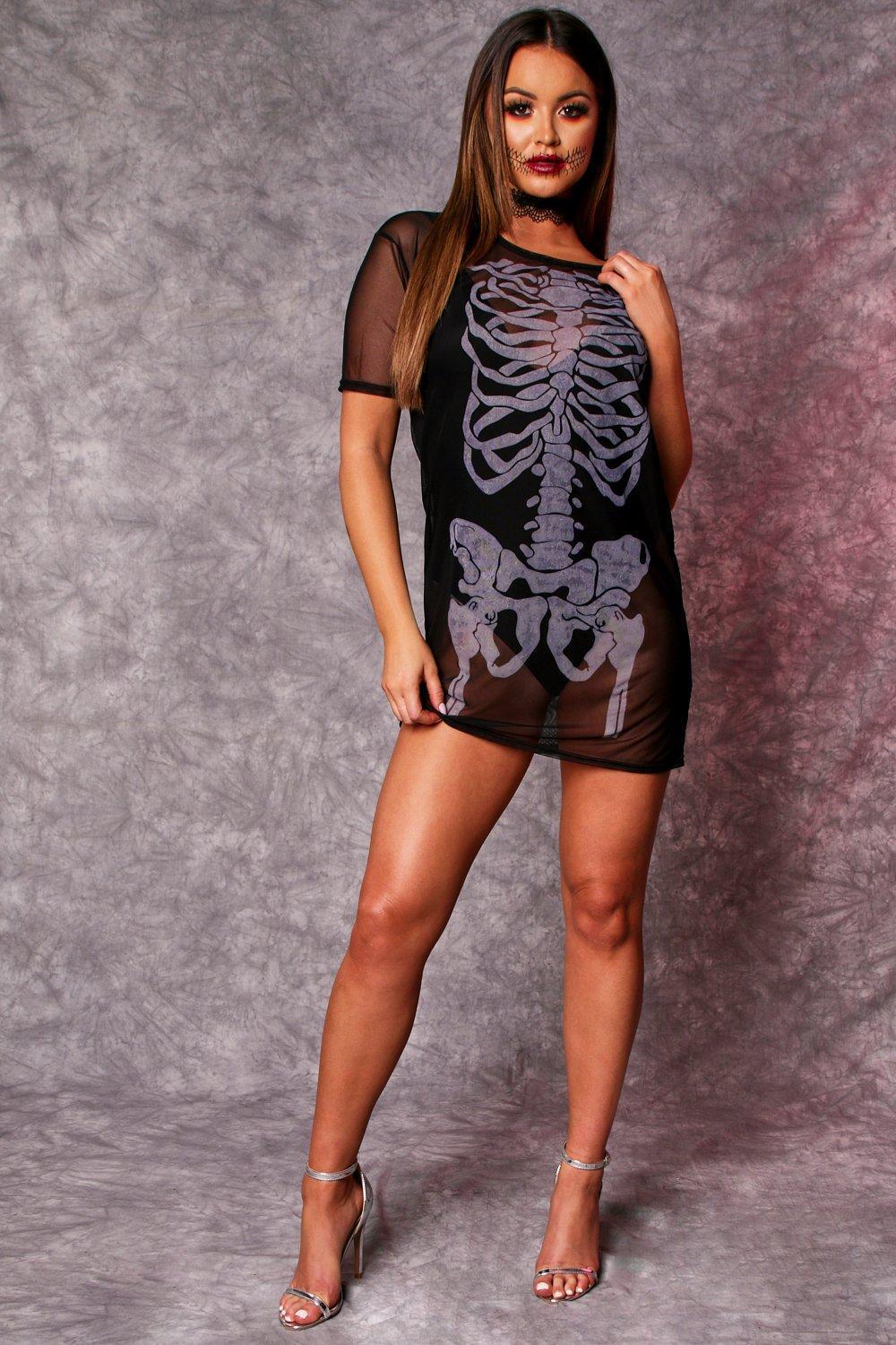Round Neck Mesh Skull Print Sexy Dress CD387